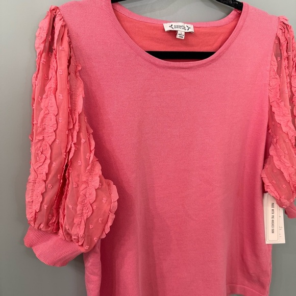 NWT Nanette Lepore Lace Puff Sleeve Sweater Pink Size Large - Picture 5 of 6
